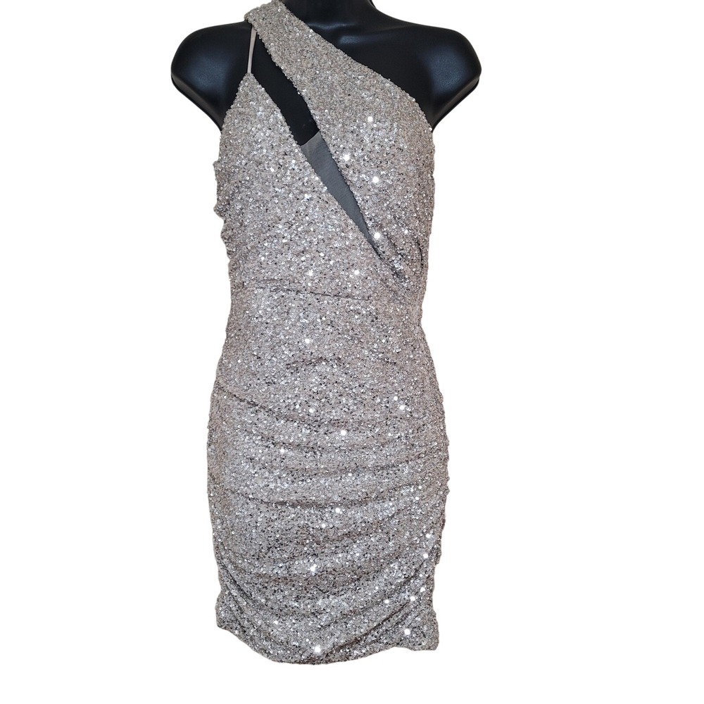 Lillys Kloset Women Sequin cocktail Bodycon Mini Dress Silver  formal prom new